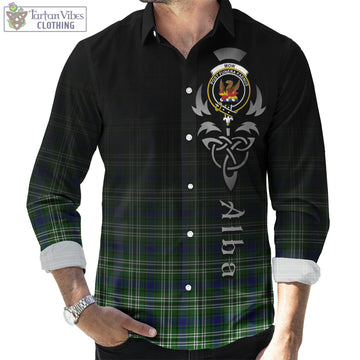 Mow Tartan Long Sleeve Button Up Featuring Alba Gu Brath Family Crest Celtic Inspired