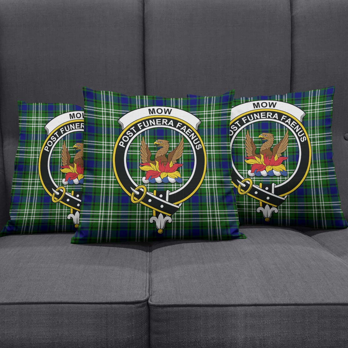 Mow Tartan Pillow Cover with Family Crest Square Pillow Cover - Tartanvibesclothing