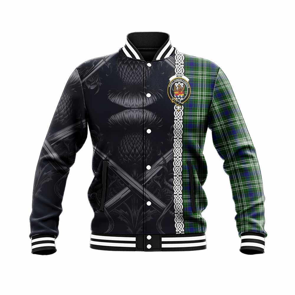 Mow Tartan Baseball Jacket with Family Crest Cross Sword Thistle Celtic Vibes Unisex - Tartan Vibes Clothing
