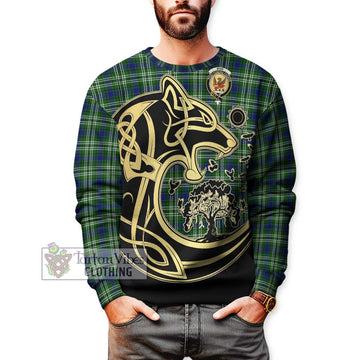 Mow Tartan Sweatshirt with Family Crest Celtic Wolf Style Unisex - Tartan Vibes Clothing