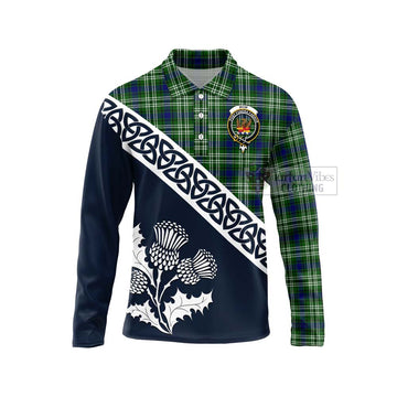 Mow Tartan Long Sleeve Polo Shirt Featuring Thistle and Scotland Map Unisex - Tartan Vibes Clothing