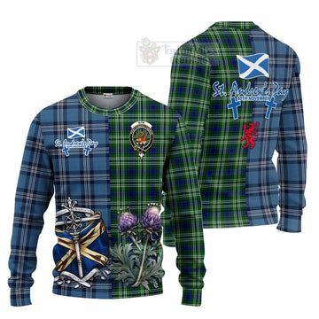 Mow Tartan Knitted Sweater Happy St. Andrew's Day Half Tartan Style Unisex - Tartan Vibes Clothing
