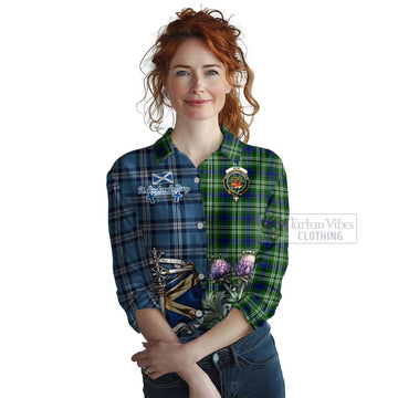 Mow Tartan Women's Casual Shirt Happy St. Andrew's Day Half Tartan Style Female - Tartan Vibes Clothing