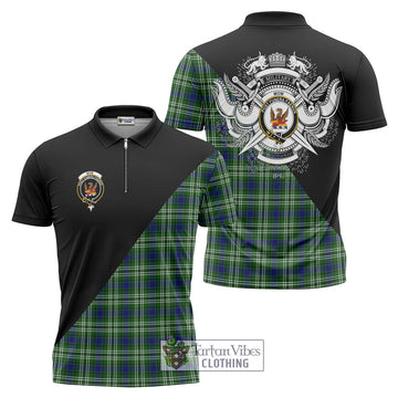Mow Tartan Zipper Polo Shirt with Family Crest and Military Logo Style Unisex - Tartanvibesclothing Shop