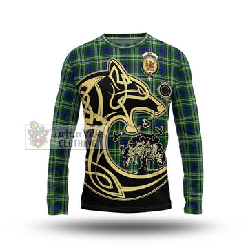 Mow Tartan Long Sleeve T-Shirt with Family Crest Celtic Wolf Style Unisex - Tartan Vibes Clothing