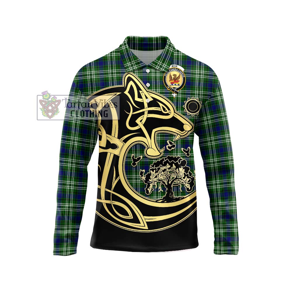 Mow Tartan Long Sleeve Polo Shirt with Family Crest Celtic Wolf Style Unisex - Tartan Vibes Clothing
