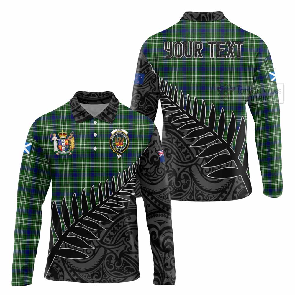 Tartan Vibes Clothing Mow Crest Tartan Long Sleeve Polo Shirt with New Zealand Silver Fern Half Style