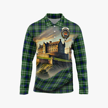 Mow Tartan Family Crest Long Sleeve Polo Shirt with Scottish Ancient Castle Style Unisex - Tartan Vibes Clothing