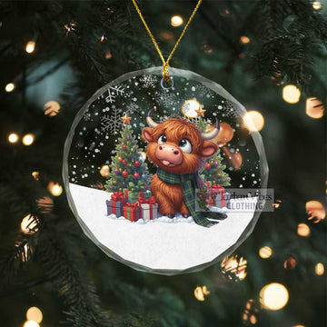 Tartan Vibes Clothing Mow Clan Christmas Glass Ornament with Adorable Highland Coo