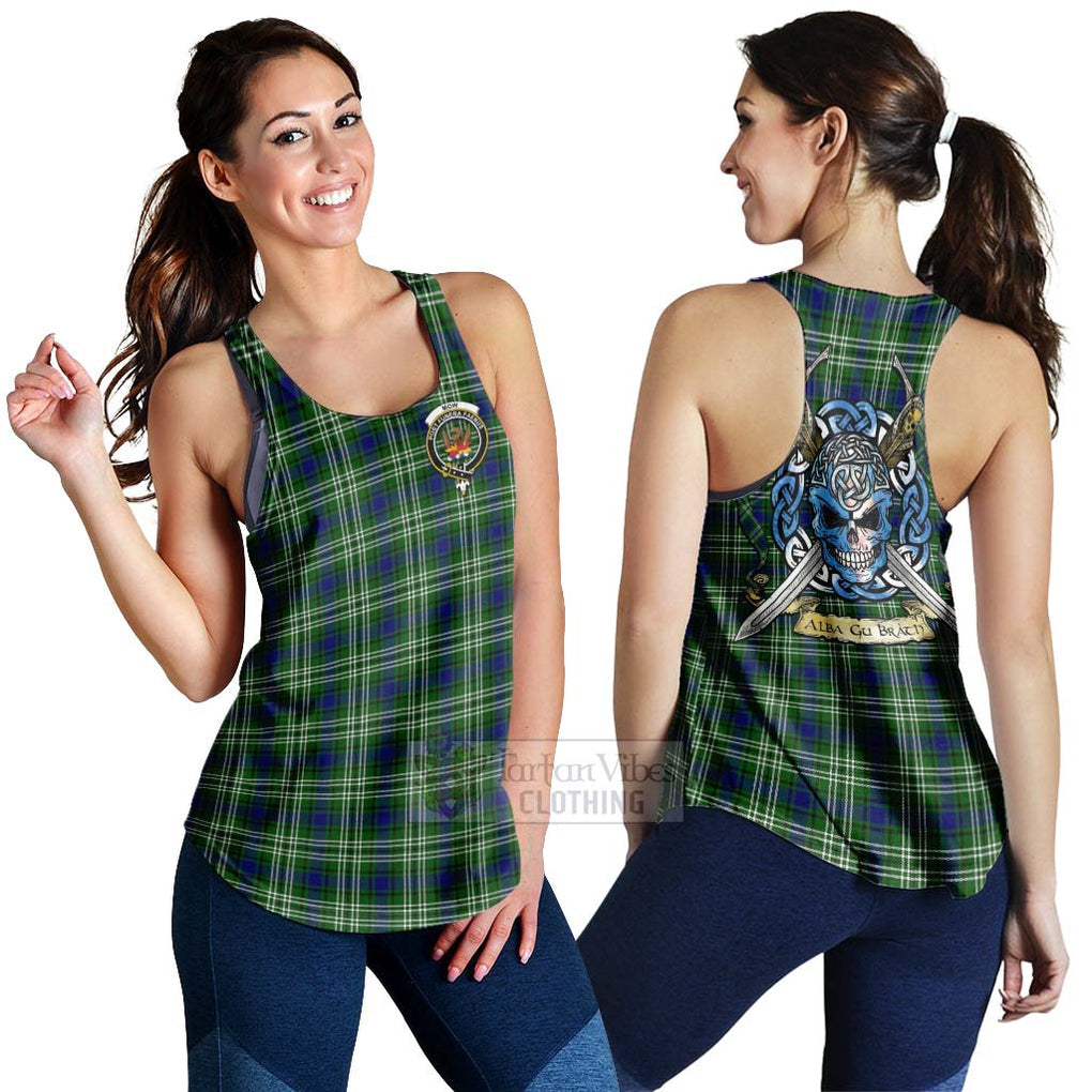 Mow Tartan Women's Racerback Tanks with Family Crest Celtic Skull Style 4XL - Tartan Vibes Clothing