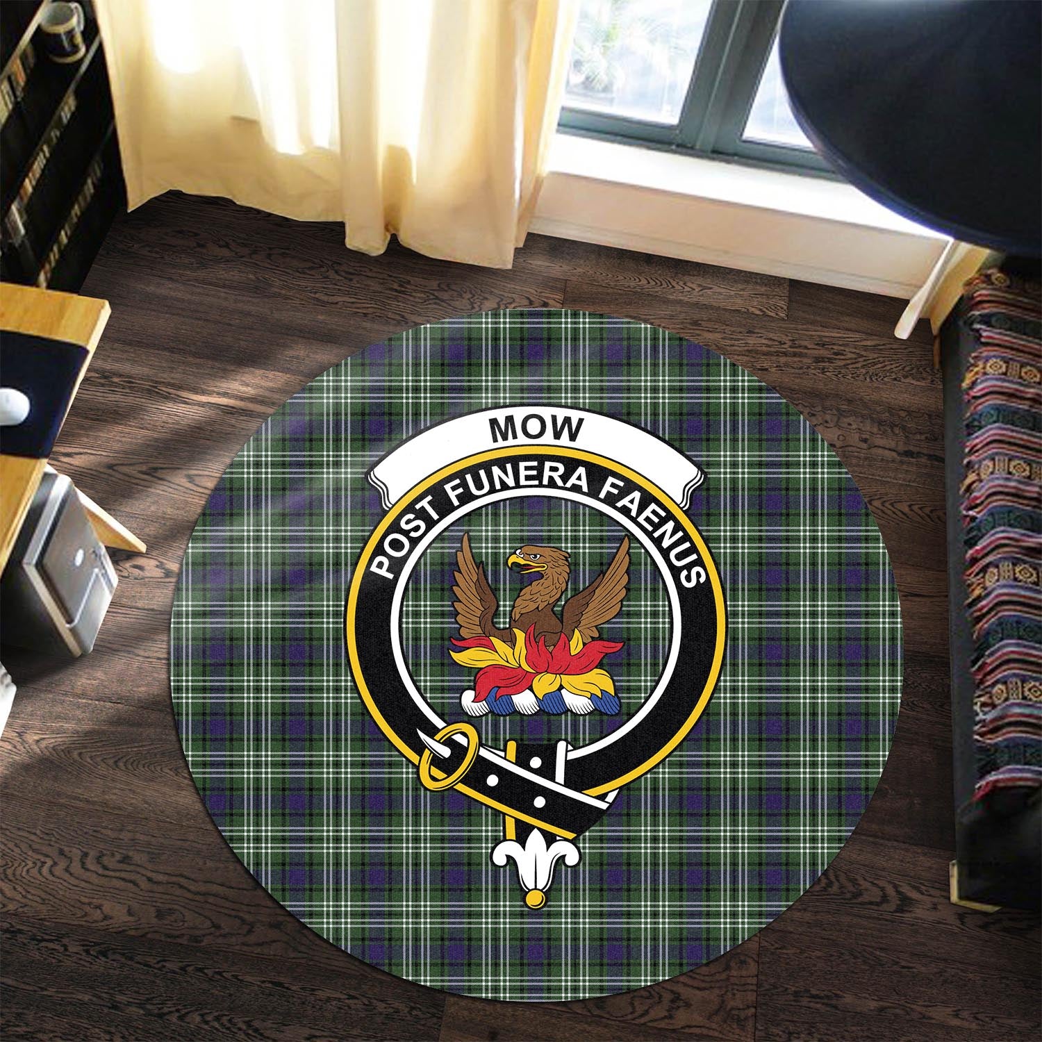 Mow Tartan Round Rug with Family Crest Premium Round Rug - Tartan Vibes Clothing