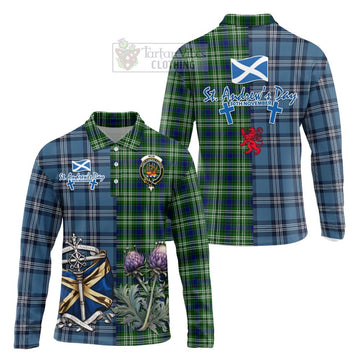Mow Tartan Long Sleeve Polo Shirt Happy St. Andrew's Day Half Tartan Style Unisex - Tartan Vibes Clothing