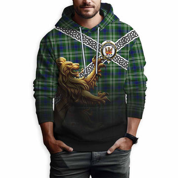 Mow Crest Tartan Hoodie with Golden Lion Emblem Celtic Style Pullover Hoodie - Tartan Vibes Clothing