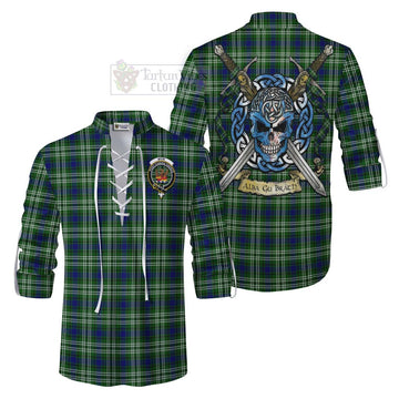 Mow Tartan Ghillie Kilt Shirt with Family Crest Celtic Skull Style Men - Tartan Vibes Clothing