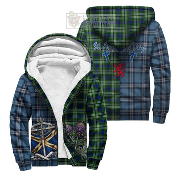 Mow Tartan Sherpa Hoodie Happy St. Andrew's Day Half Tartan Style Unisex S - Tartan Vibes Clothing
