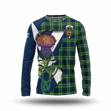 Tartan Vibes Clothing Mow Tartan Family Crest Long Sleeve T-Shirt Scottish Thistle Celtic Inspired