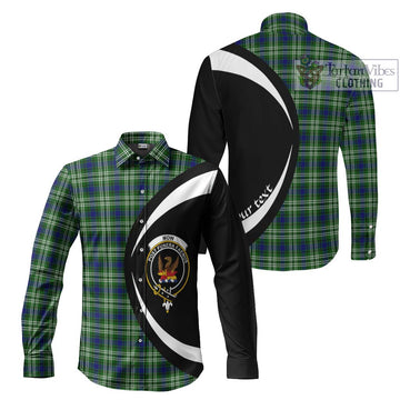 Mow Tartan Long Sleeve Button Up with Family Crest Circle Style Men's Shirt S - Tartan Vibes Clothing