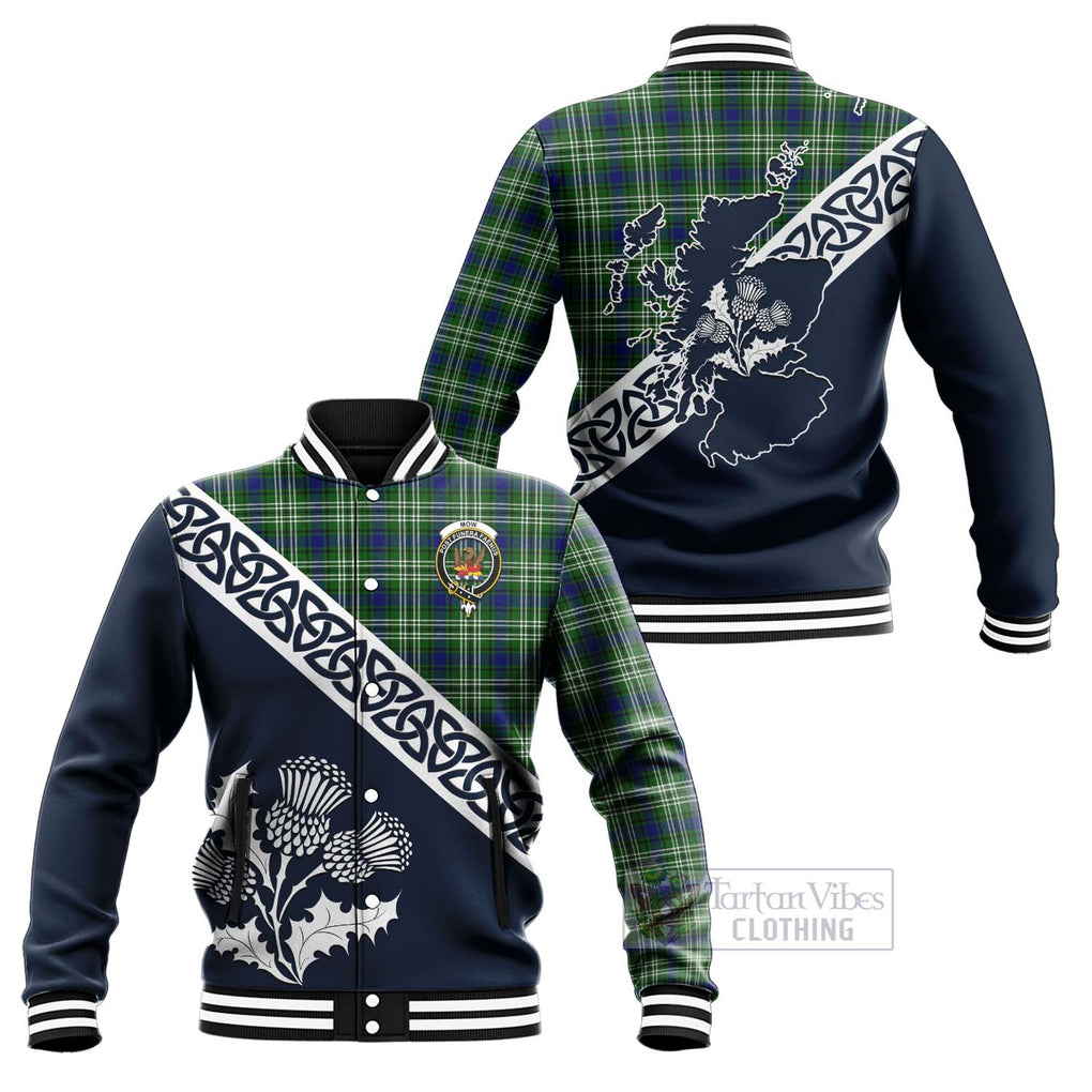 Mow Tartan Baseball Jacket Featuring Thistle and Scotland Map Unisex - Tartan Vibes Clothing