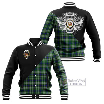 Mow Tartan Baseball Jacket with Family Crest and Military Logo Style Unisex - Tartan Vibes Clothing