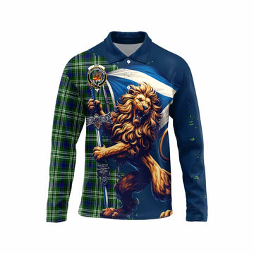 Mow Tartan Family Crest Long Sleeve Polo Shirt with Scottish Majestic Lion Unisex - Tartan Vibes Clothing