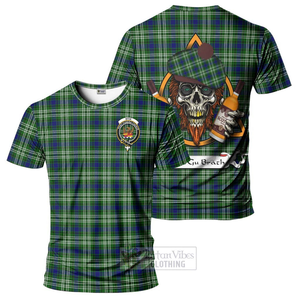 Tartan Vibes Clothing Mow Tartan T-Shirt with Family Crest and Bearded Skull Holding Bottles of Whiskey