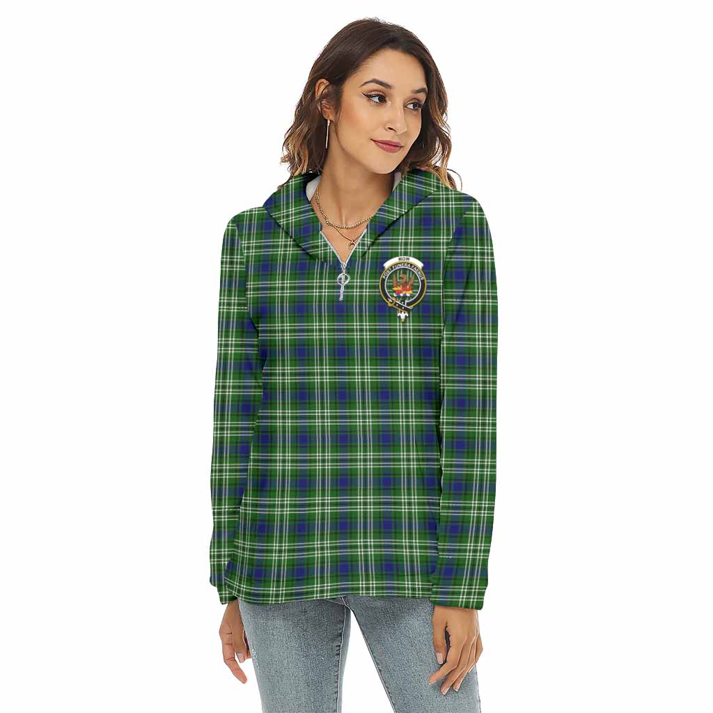 Mow Tartan Women's Borg Fleece Hoodie with Half Zip with Family Crest Female - Tartan Vibes Clothing