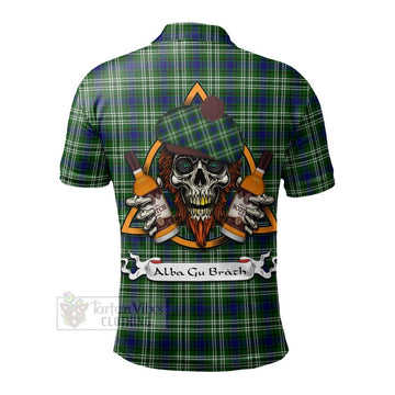 Mow Tartan Polo Shirt with Family Crest and Bearded Skull Holding Bottles of Whiskey - Tartan Vibes Clothing