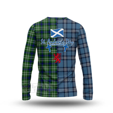 Mow Tartan Long Sleeve T-Shirt Happy St. Andrew's Day Half Tartan Style - Tartan Vibes Clothing