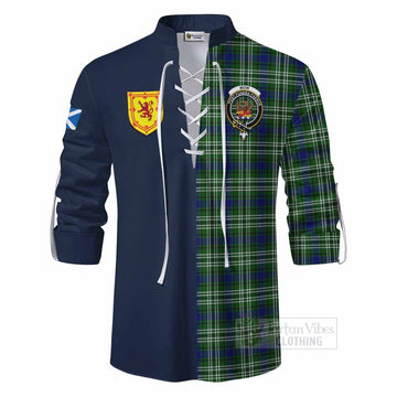 Mow Tartan Ghillie Kilt Shirt Alba with Scottish Lion Royal Arm Half Style - Tartan Vibes Clothing