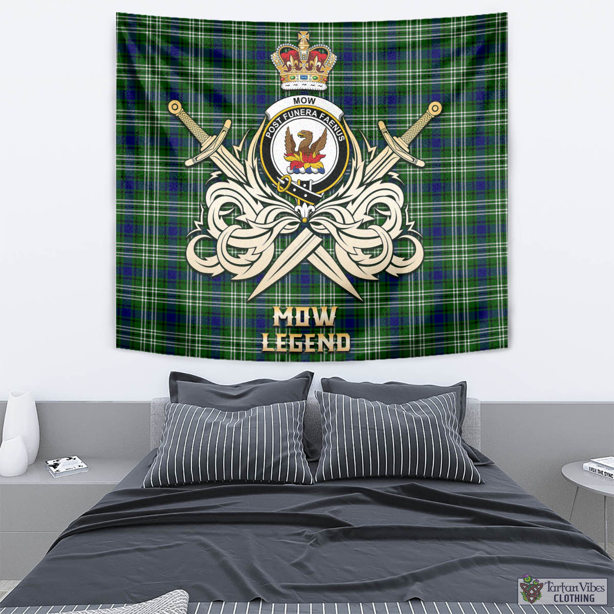 Tartan Vibes Clothing Mow Tartan Tapestry with Clan Crest and the Golden Sword of Courageous Legacy