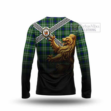 Mow Crest Tartan Long Sleeve T-Shirt with Golden Lion Emblem Celtic Style - Tartan Vibes Clothing