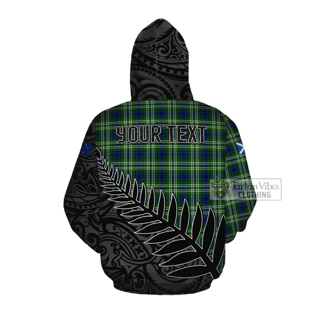 Tartan Vibes Clothing Mow Crest Tartan Cotton Hoodie with New Zealand Silver Fern Half Style
