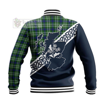 Mow Tartan Baseball Jacket Featuring Thistle and Scotland Map - Tartan Vibes Clothing