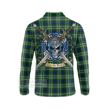 Mow Tartan Long Sleeve Polo Shirt with Family Crest Celtic Skull Style - Tartan Vibes Clothing