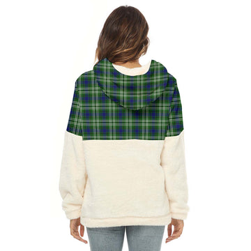Mow Tartan Half Style Women's Borg Fleece Hoodie with Half Zip with Family Crest