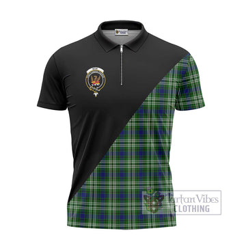 Mow Tartan Zipper Polo Shirt with Family Crest and Military Logo Style - Tartanvibesclothing Shop