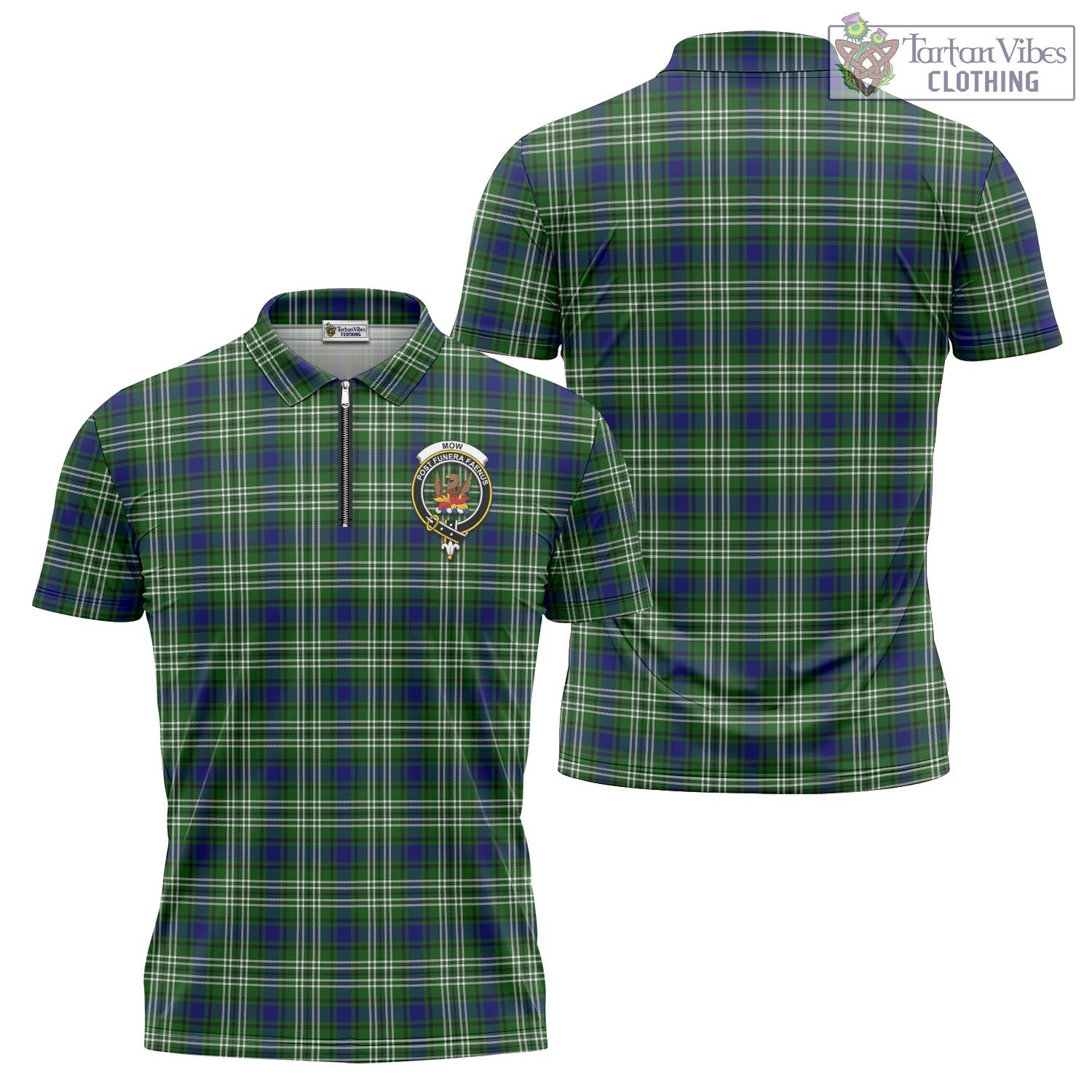 Mow Tartan Zipper Polo Shirt with Family Crest - Tartan Vibes Clothing