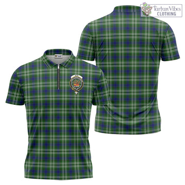 Mow Tartan Zipper Polo Shirt with Family Crest - Tartan Vibes Clothing