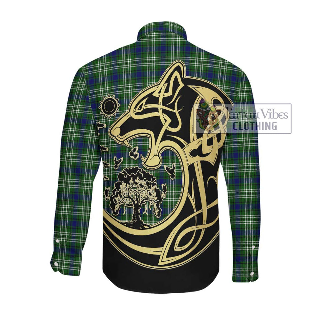 Mow Tartan Long Sleeve Button Shirt with Family Crest Celtic Wolf Style Men's Shirt - Tartan Vibes Clothing