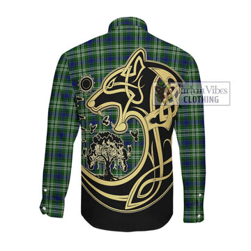 Mow Tartan Long Sleeve Button Shirt with Family Crest Celtic Wolf Style Men's Shirt - Tartan Vibes Clothing