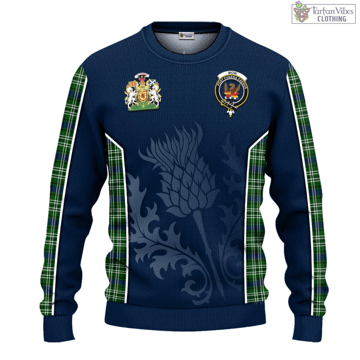 Mow Tartan Knitted Sweatshirt with Family Crest and Scottish Thistle Vibes Sport Style - Tartan Vibes Clothing