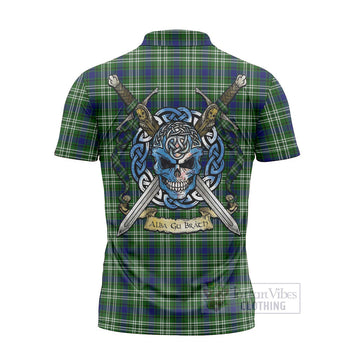 Mow Tartan Zipper Polo Shirt with Family Crest Celtic Skull Style - Tartan Vibes Clothing