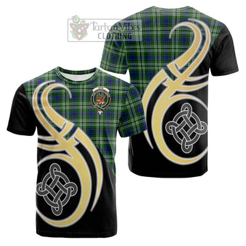 Tartan Vibes Clothing Mow Tartan Cotton T-shirt with Family Crest and Celtic Symbol Style