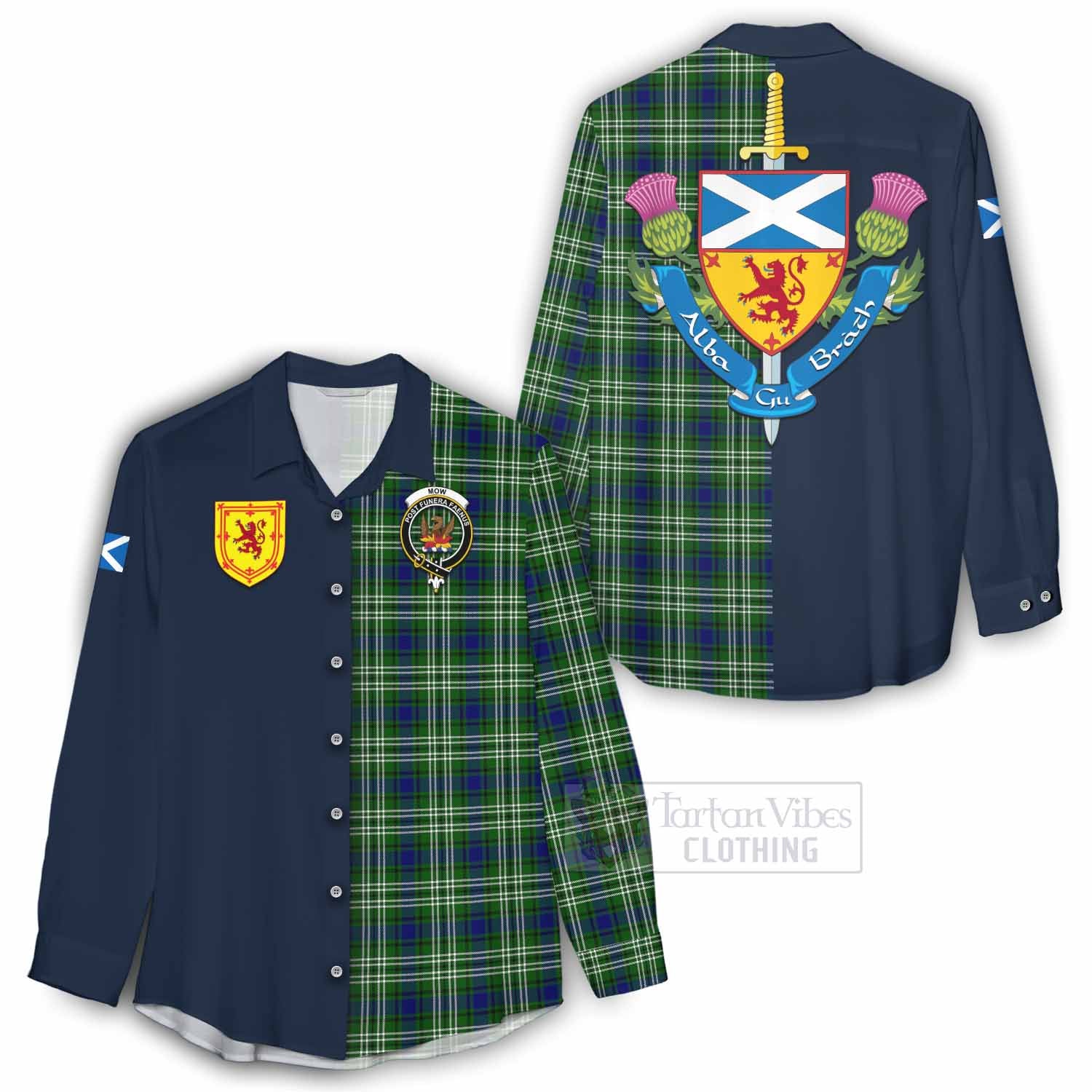 Mow Tartan Women's Casual Shirt Alba with Scottish Lion Royal Arm Half Style - Tartan Vibes Clothing