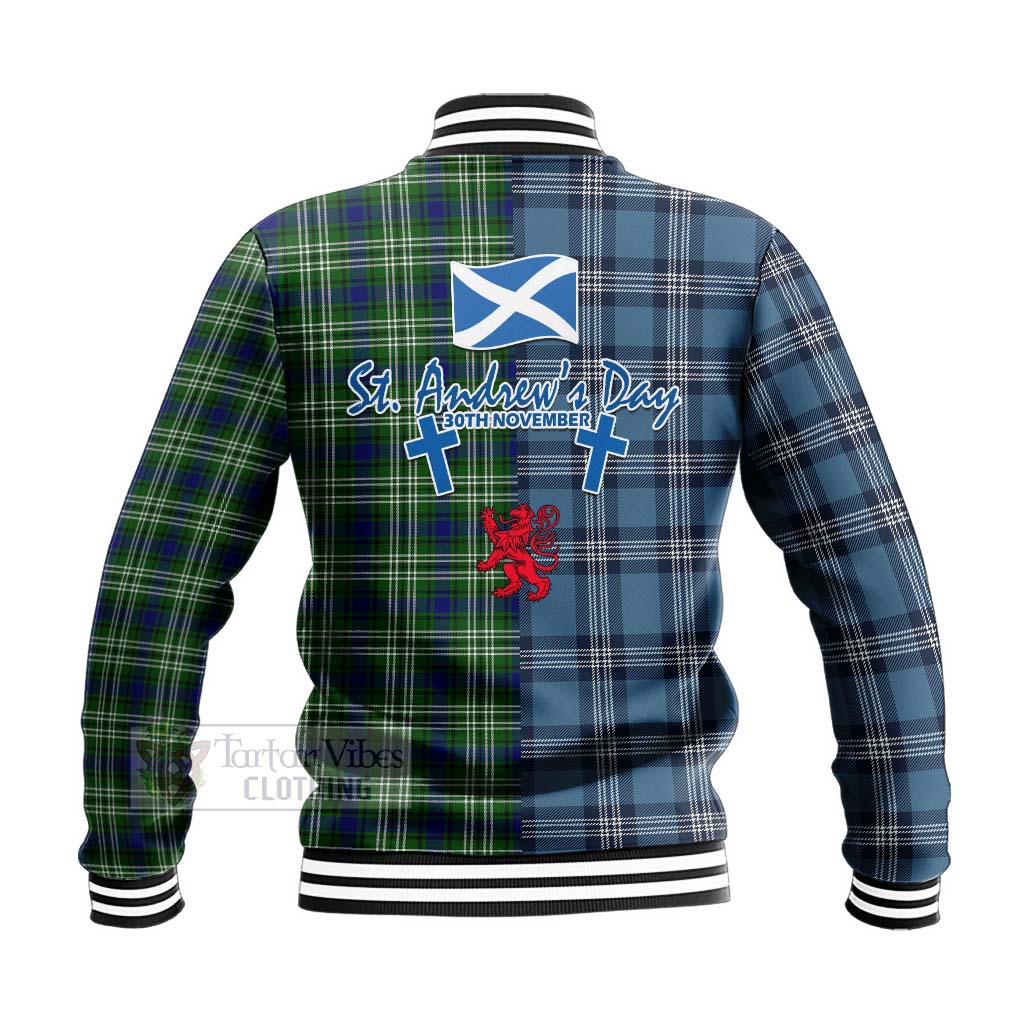 Mow Tartan Baseball Jacket Happy St. Andrew's Day Half Tartan Style - Tartan Vibes Clothing