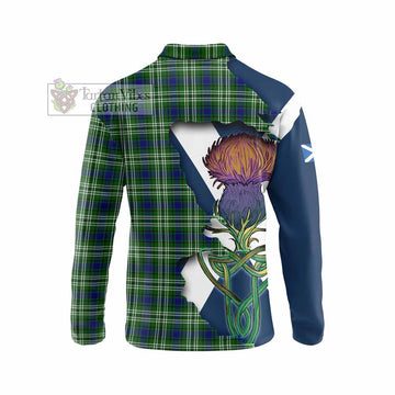 Tartan Vibes Clothing Mow Tartan Family Crest Long Sleeve Polo Shirt Scottish Thistle Celtic Inspired
