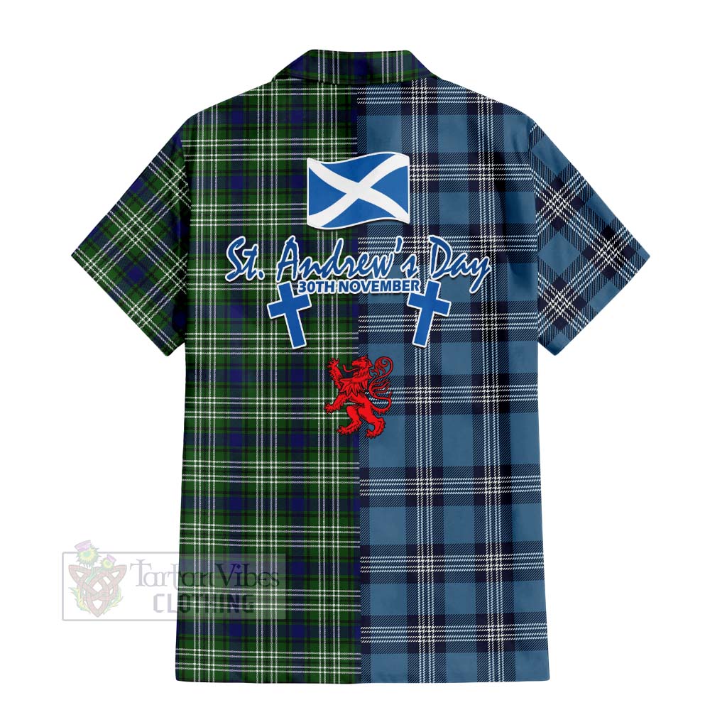 Mow Tartan Hawaiian Shirt Happy St. Andrew's Day Half Tartan Style - Tartan Vibes Clothing