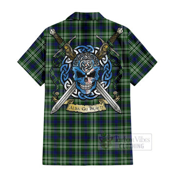 Mow Tartan Hawaiian Shirt with Family Crest Celtic Skull Style - Tartan Vibes Clothing