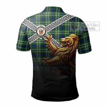 Mow Crest Tartan Polo Shirt with Golden Lion Emblem Celtic Style - Tartan Vibes Clothing