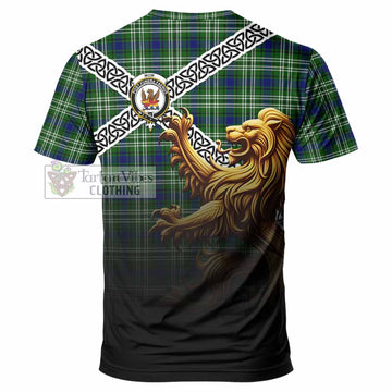 Tartan Vibes Clothing Mow Crest Tartan T-Shirt with Golden Lion Emblem Celtic Style